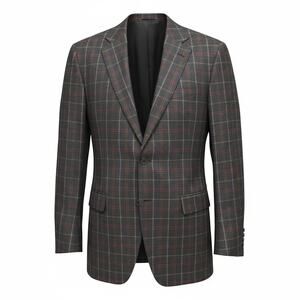 Canali 1934 Sport Coat Mens 46 R Brown Glen Plaid Red Barn Cashmere Wool Italy
